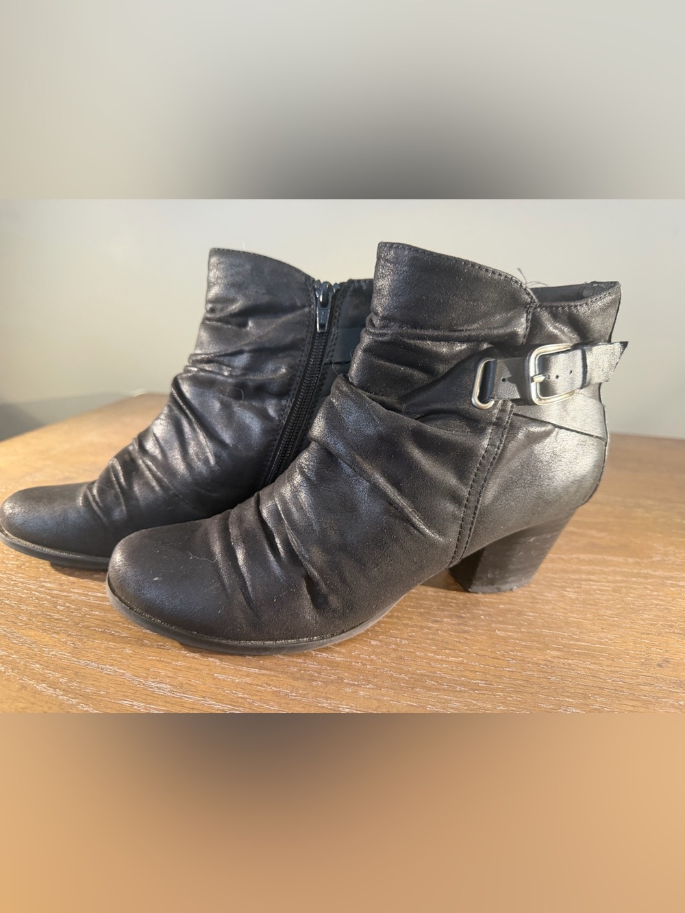 BareTraps Black Ruched Ankle Booties with Buckle
